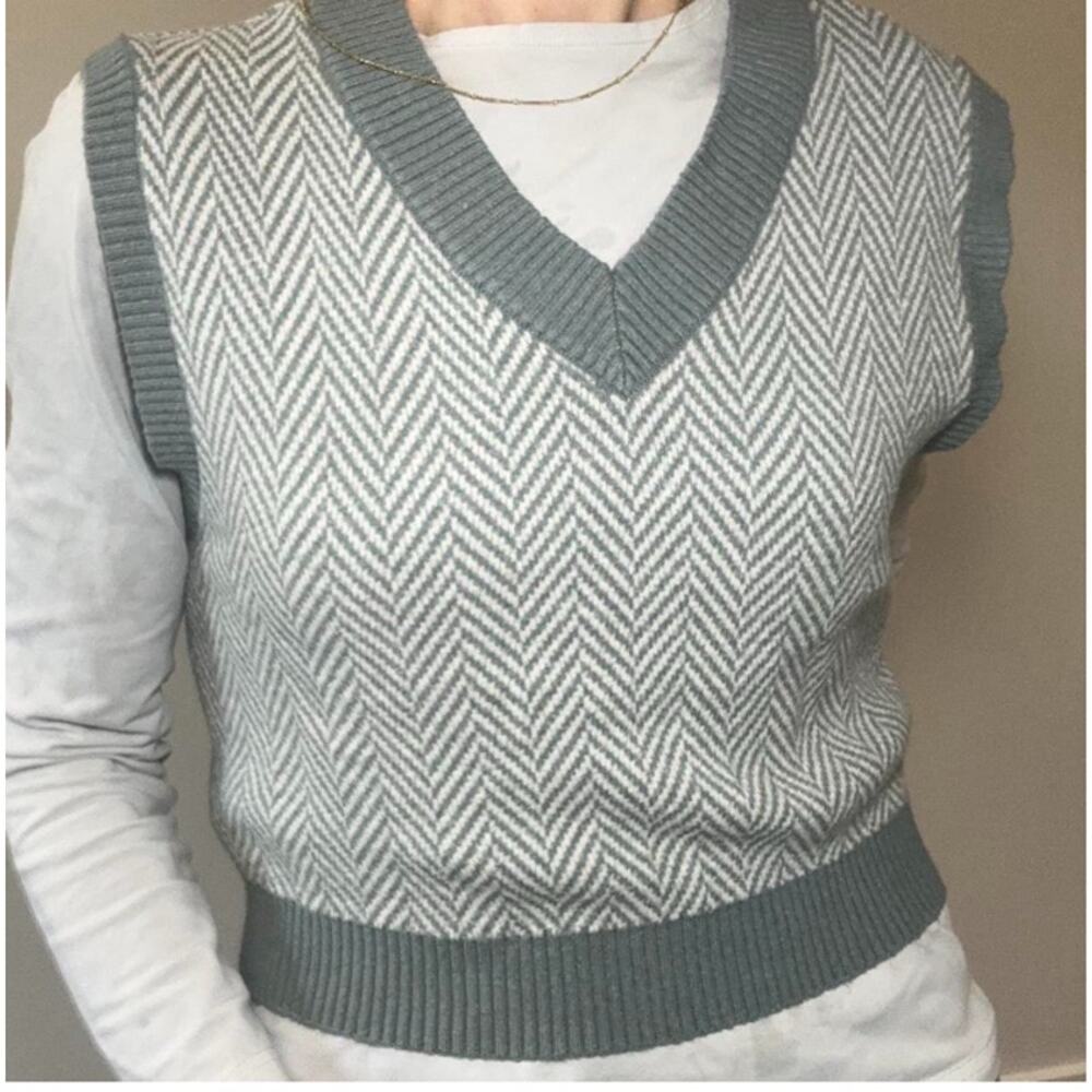 Sincerely Jules Herringbone Vest Cropped Green Size L - Picture 2 of 7